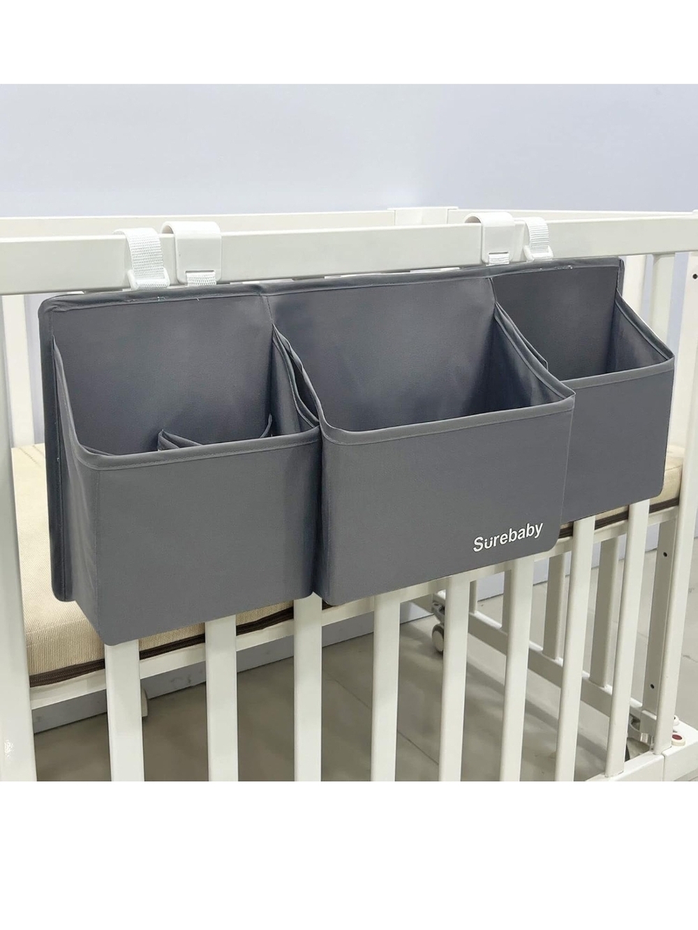 Gray Hanging Nursery Organizer - 3-Compartment Storage Caddy